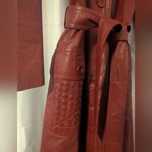 Women's Deep Red Leather Trench Coat